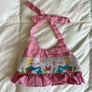 The Bailey Boys Pink Gingham Smocked Mermaid Halter Swim Top 3T